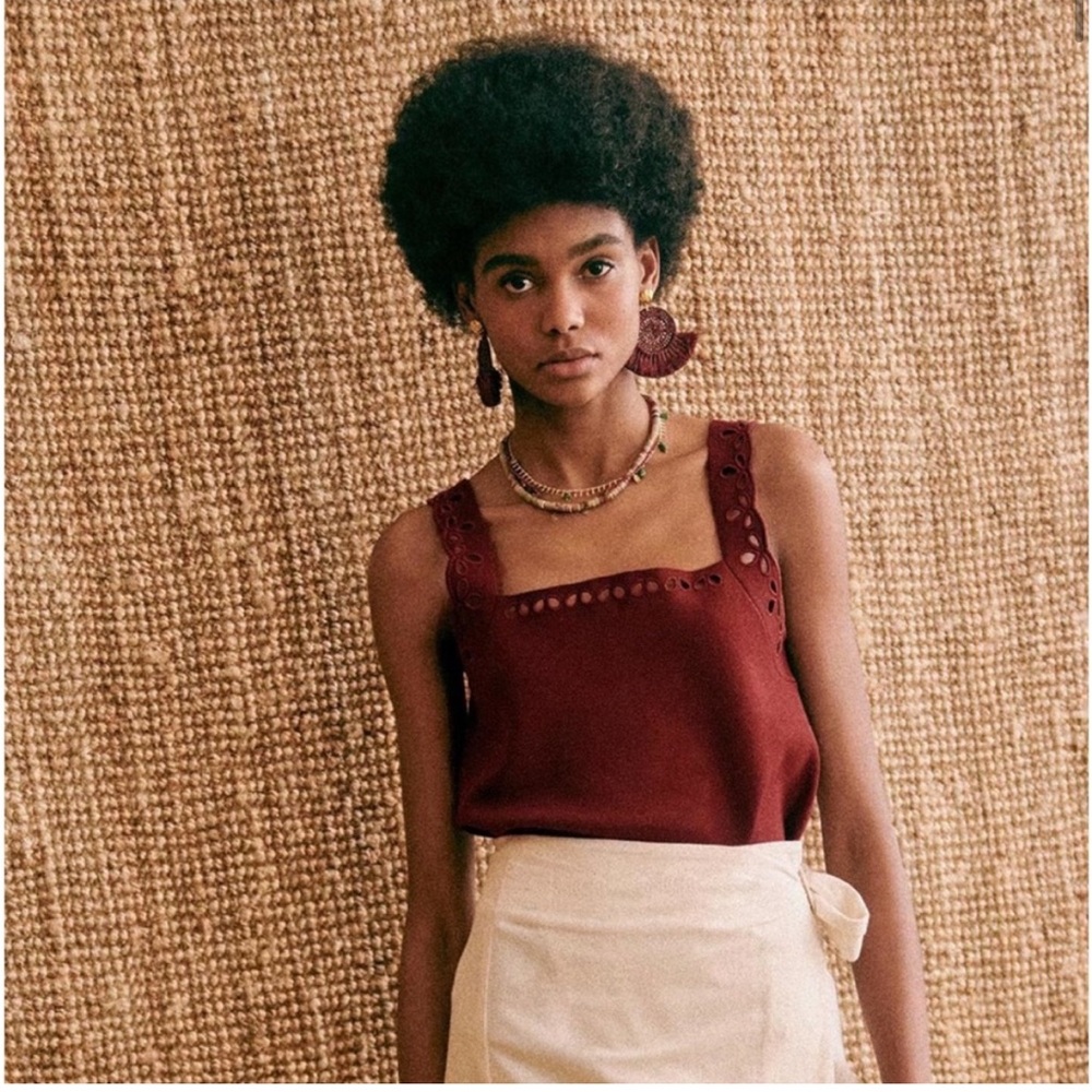 Sezane Burgundy Camisole with Lace Detail